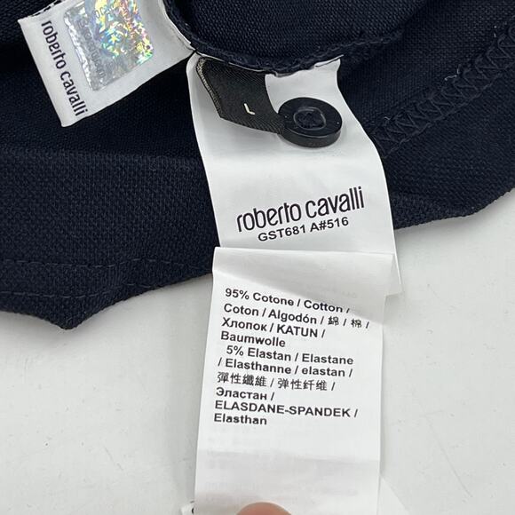 Roberto Cavalli Embroidered Logo Pique Short Sleeve Polo Shirt Navy Blue Top - Picture 5 of 8